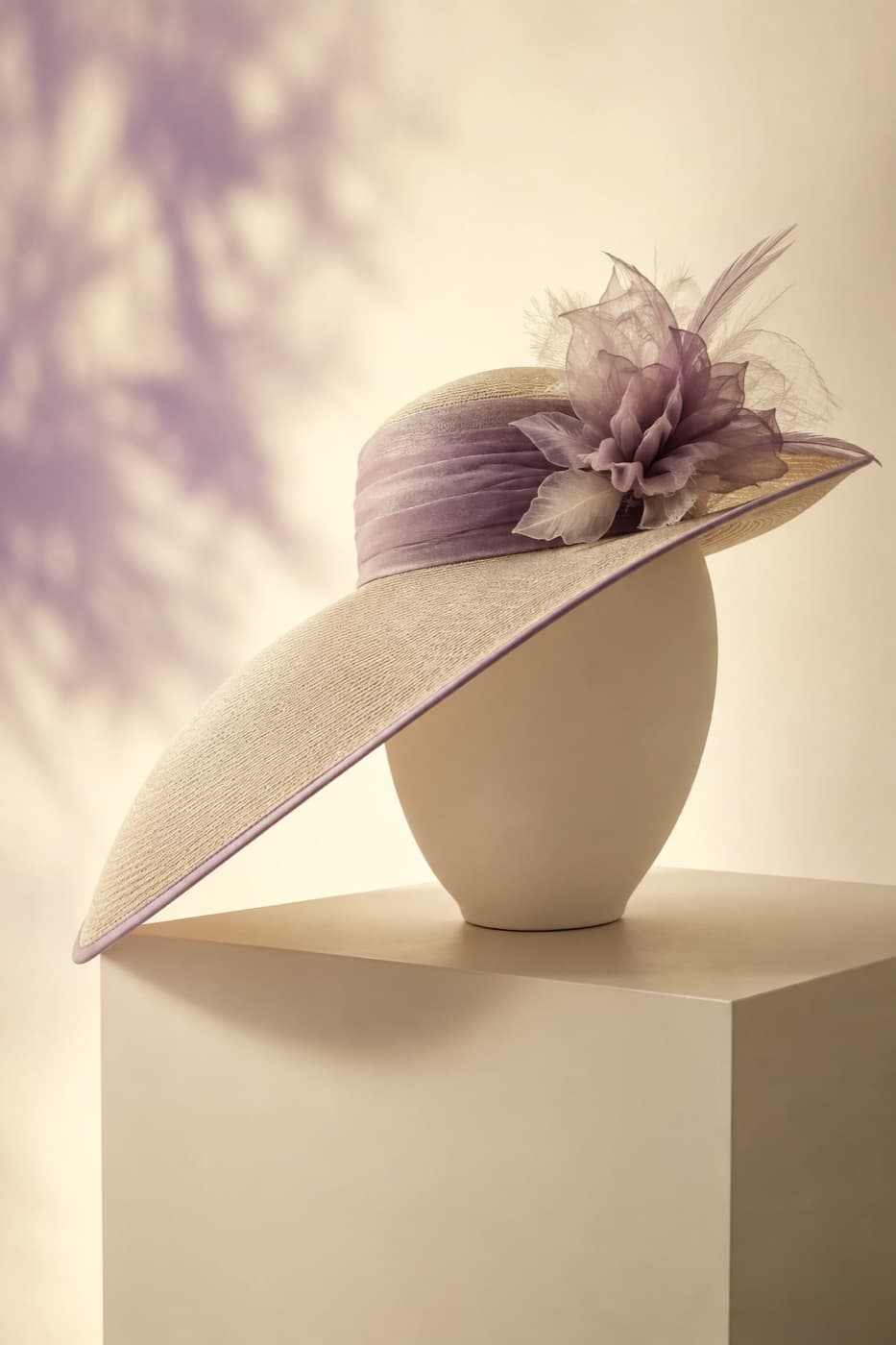 Asymmetric brim seen from the wide side on a featureless display block