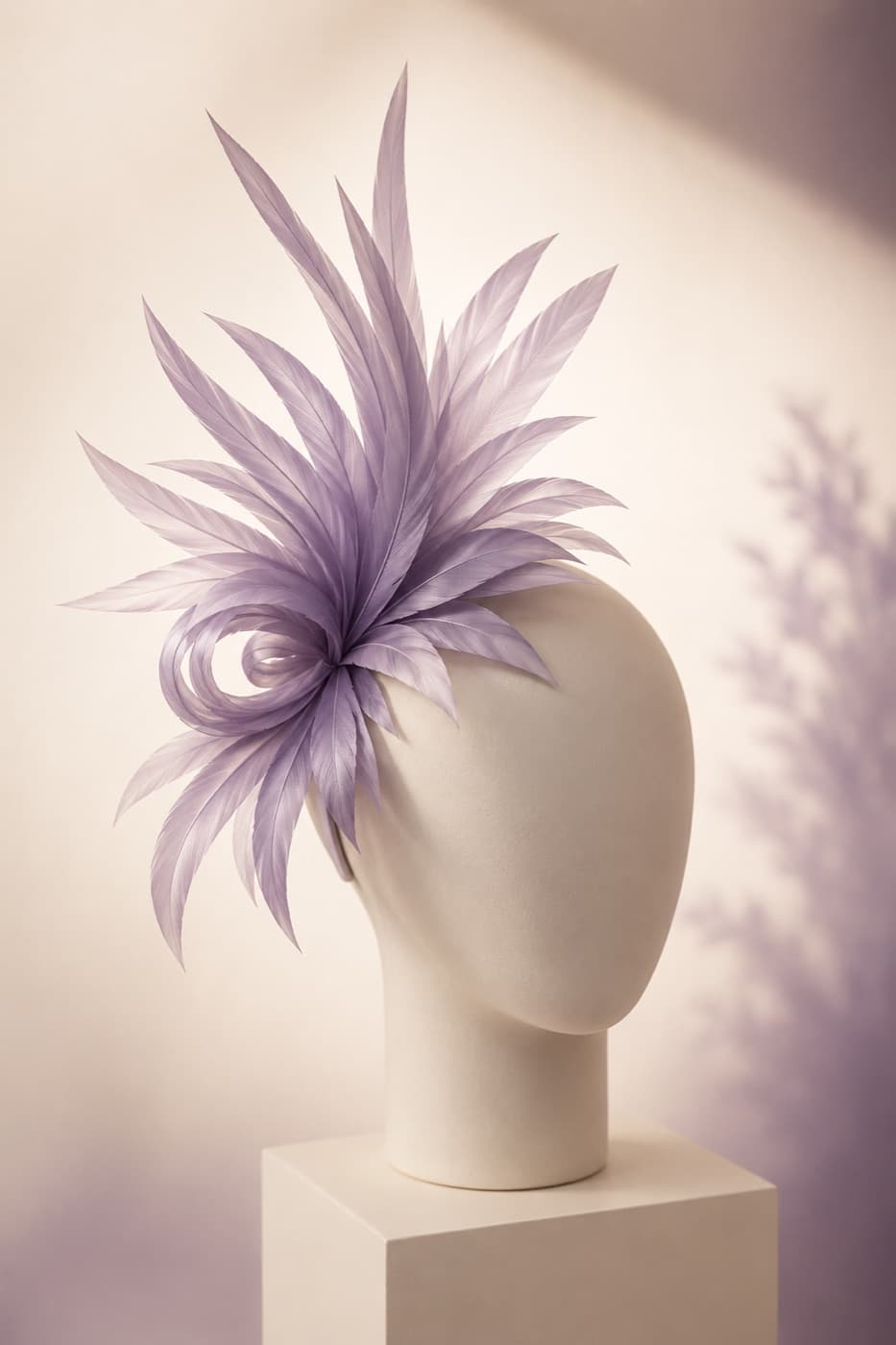 Fascinator Synthetic Feather photographed whole against an ivory ground